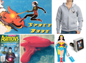An image of items found at Tiptree Auctions -- a Space Babe, zap gun, Wonder Woman