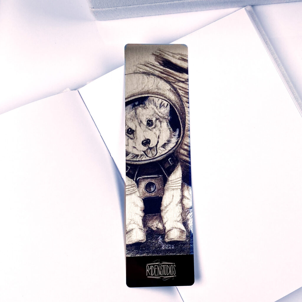 Bookmark with a design of a dog in a spacesuit