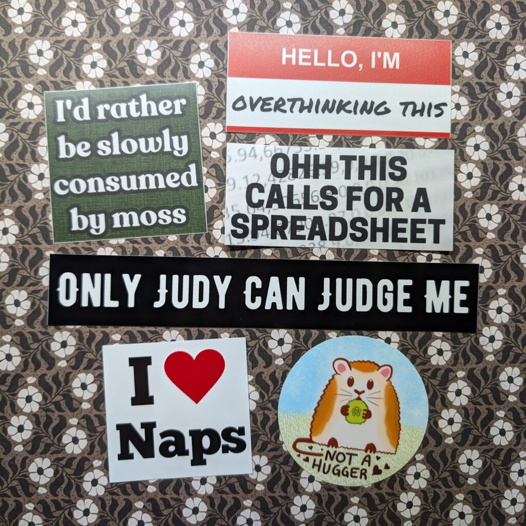Six stickers of different designs.